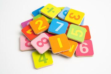 Math number colorful on white background, education study mathematics learning teach.