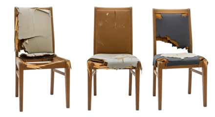 Dilapidated Chairs Trio, isolated on transparent background