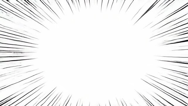 Dynamic burst effect in manga style, with lines radiating from the center. Top-down angle, perfect for dramatic video transitions or highlights. Live desktop wallpaper.