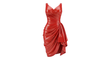 Red draped evening gown, isolated on transparent background