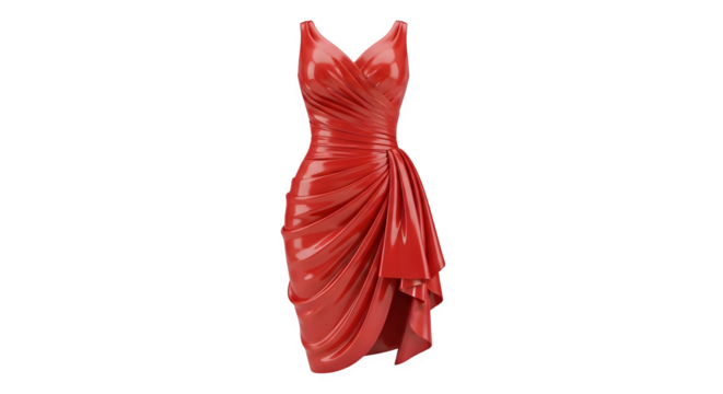Red draped evening gown, isolated on transparent background - Powered by Adobe