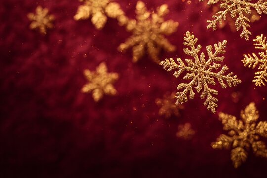 Luxury Christmas Background with Golden Snowflakes on Red.