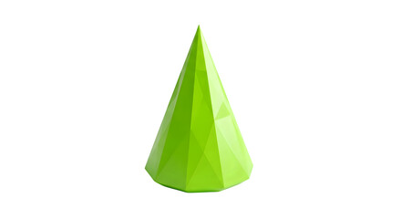Low poly green cone 3d style, isolated on transparent background
