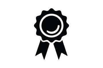 Achievement Award Medallion:  Black and White Minimalist Icon,  Symbolic of Success, Excellence, and Top Performance in Business, Education, or Competition;  High-Resolution Vector Graphic for Website