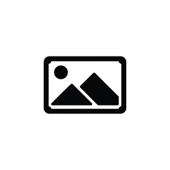 Black Silhouette Icon with Mountains and Sun Shape on Transparent