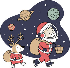Fototapeta premium Santa And Reindeer In Space Suits