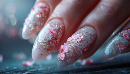nail art paintings on women's nails, beautiful nail decorations, nail painting works, nail art with false nails, flower shape nail art