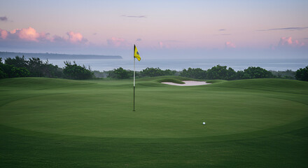 Obraz premium Sunrise golf course, tranquil scene