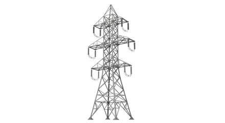 High-voltage electricity pylon, isolated on transparent background