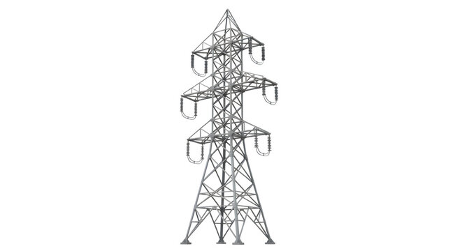 High-voltage electricity pylon, isolated on transparent background