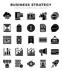 Business Strategy Icons Pack Glyph Style. Vector illustration.