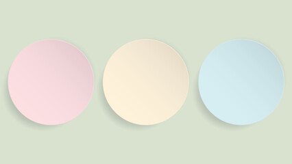 Three of blank 3D pastel circle plate paper cut style on light green background graphic illustration.