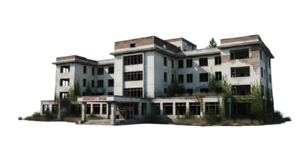 Abandoned Hospital Building, isolated on transparent background