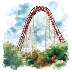 Cedar Point. Cedar Point hand drawn watercolor illustration