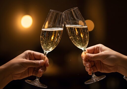 Champagne toast with sparkling wine glasses for celebration and holiday