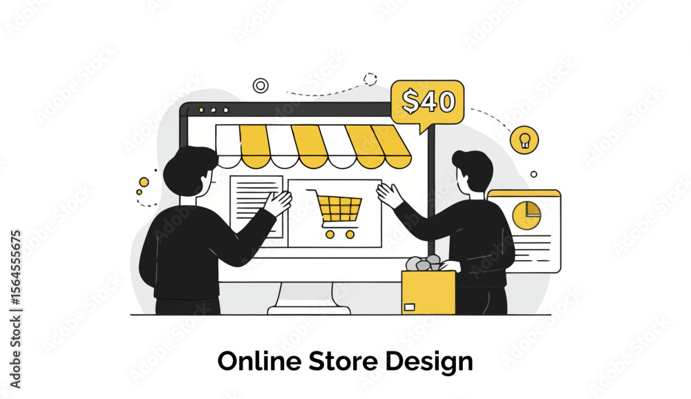 Poster two young adults in casual clothing collaborate on an online store design project at a modern workpl