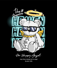 angel bear doll on heaven neon slogan vector illustration 