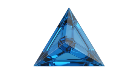 Blue crystal pyramid 3d rendered, isolated on transparent background