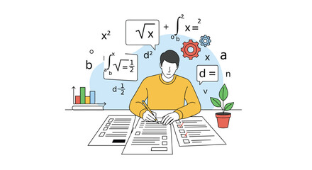 Student practicing mathematics equations and formulas for educational success