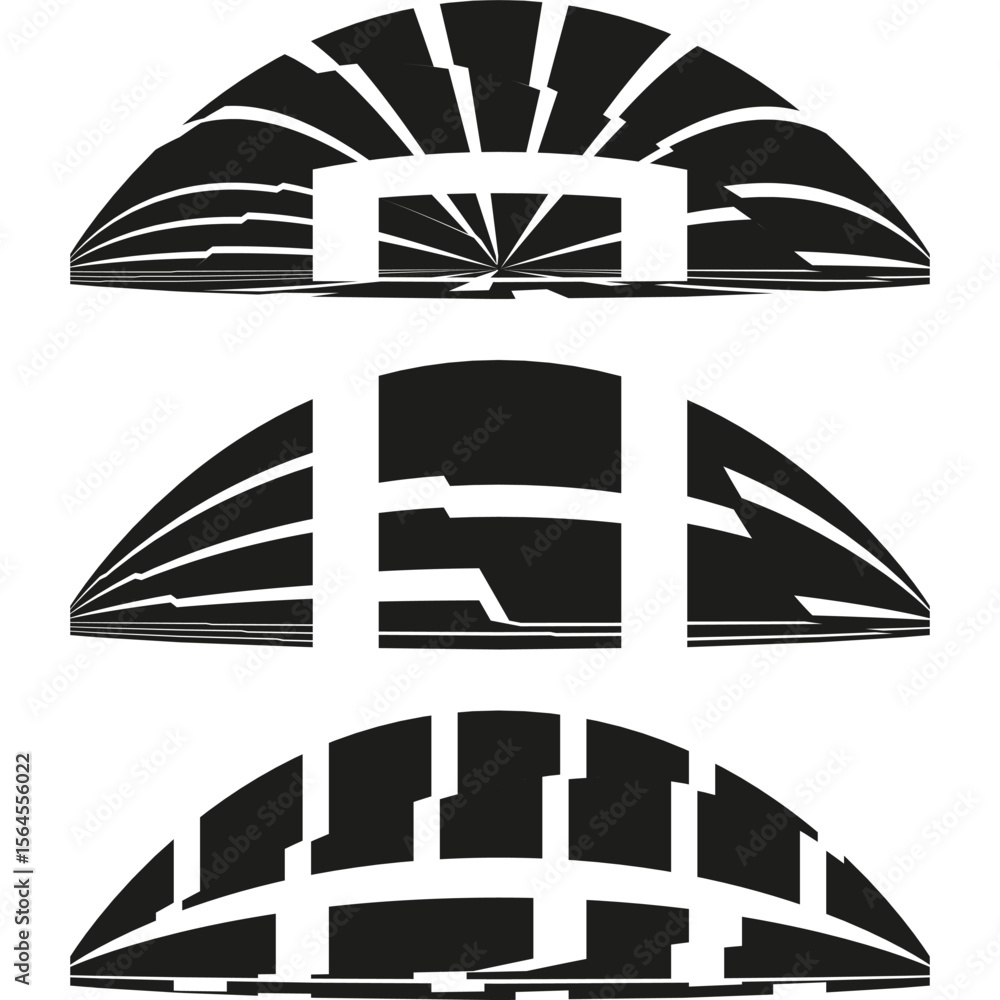 Poster curved grid forms. halved dome segments. perspective mesh vector. abstract 3d artwork.