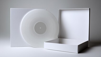 Blank white vinyl record in a white box. High quality