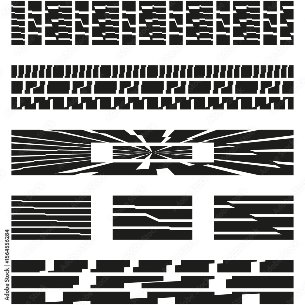 Poster abstract line patterns. black white geometric elements. horizontal stripe collection. vector digital