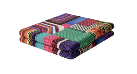 Folded blankets with geometric pattern, isolated on transparent background