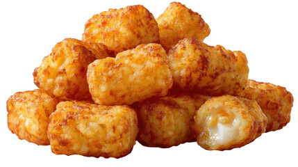 Illustration of pile of tater tots with cheese, isolated on transparent background