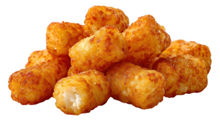 Illustration of pile of tater tots with cheese, isolated on transparent background