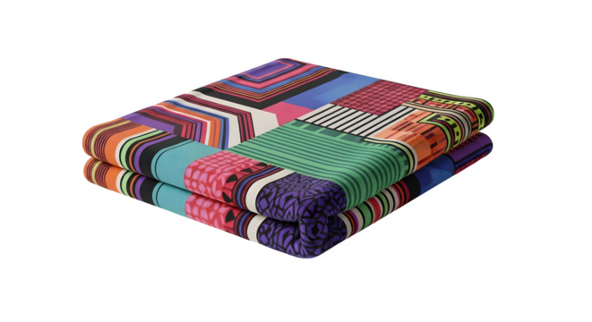 Folded blankets with geometric pattern, isolated on transparent background - Powered by Adobe