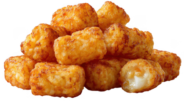 Illustration of pile of tater tots with cheese, isolated on transparent background