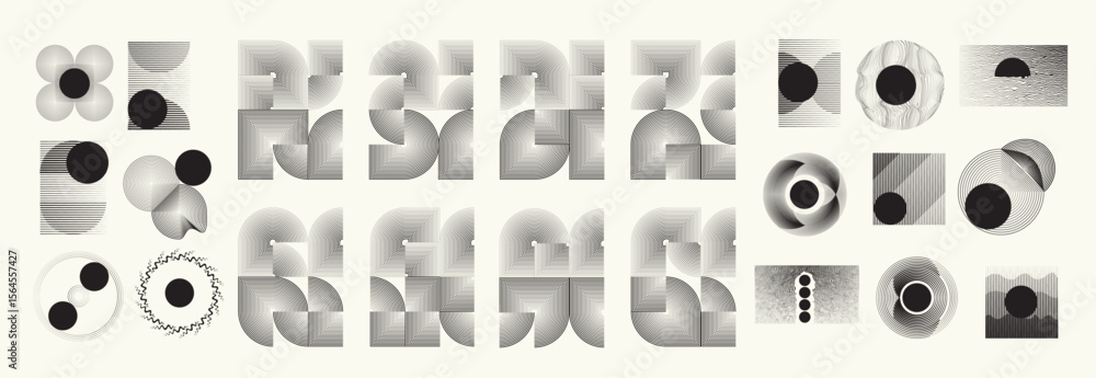 Poster collection of vector design elements. set of logos with lines, stripes and circles. various forms of