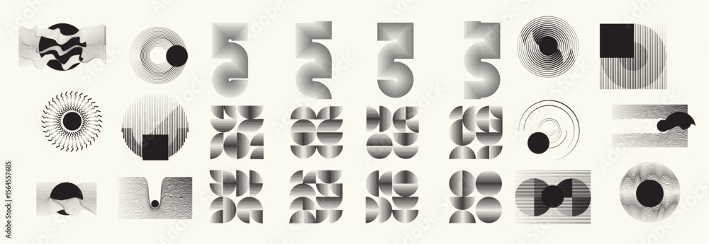 Poster collection of vector design elements. set of logos with lines, stripes and circles. various forms of