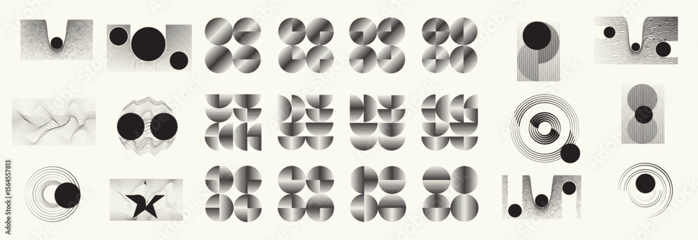 Poster collection of vector design elements. set of logos with lines, stripes and circles. various forms of