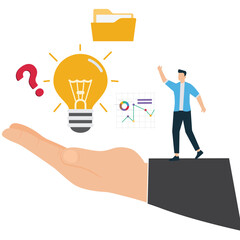 Big Hand Giving Bright Lightbulb to Businessman