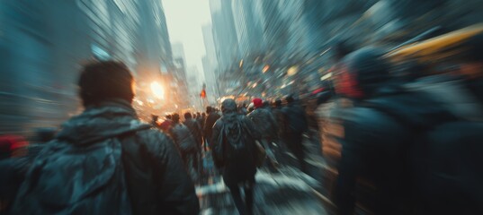 Street rally march protest with blue effect. People power movement for social rights. Generative AI technology. 