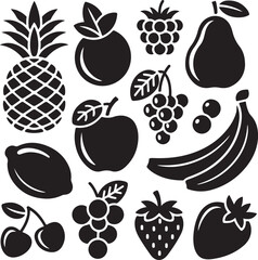 Fresh Fruit Silhouette Collection

Tropical Fruits Vector Design

Healthy and Juicy Fruit Art

Colorful Fruit Icons Illustration

Organic Fruit Set for Kitchen Decor