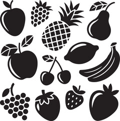 Fresh Fruit Silhouette Collection

Tropical Fruits Vector Design

Healthy and Juicy Fruit Art

Colorful Fruit Icons Illustration

Organic Fruit Set for Kitchen Decor