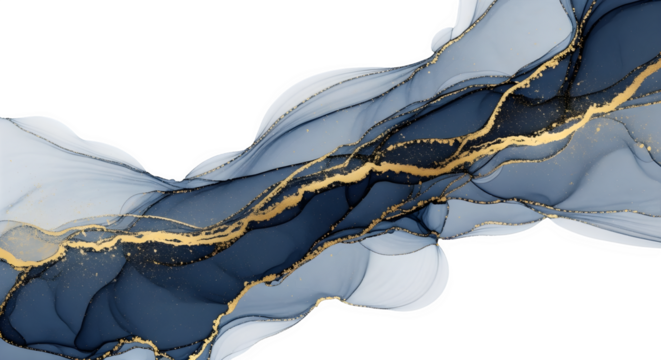 Abstract ink flow with gold accents, isolated on transparent background