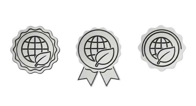 Eco-friendly certification badges, isolated on transparent background