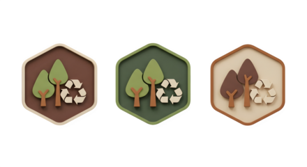 Eco-Friendly Hexagonal Badges, isolated on transparent background