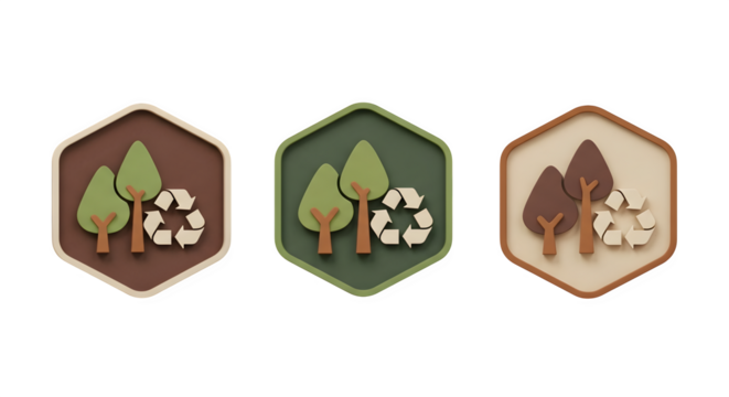 Eco-Friendly Hexagonal Badges, isolated on transparent background