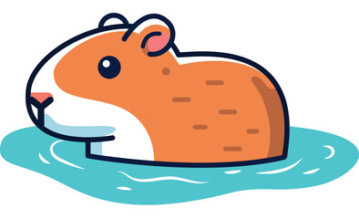 Adorable cartoon animal collection with funny capybaras swimming in water.eps