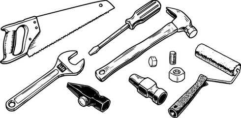 Tools vector icons collection. Construction silhouette icons
