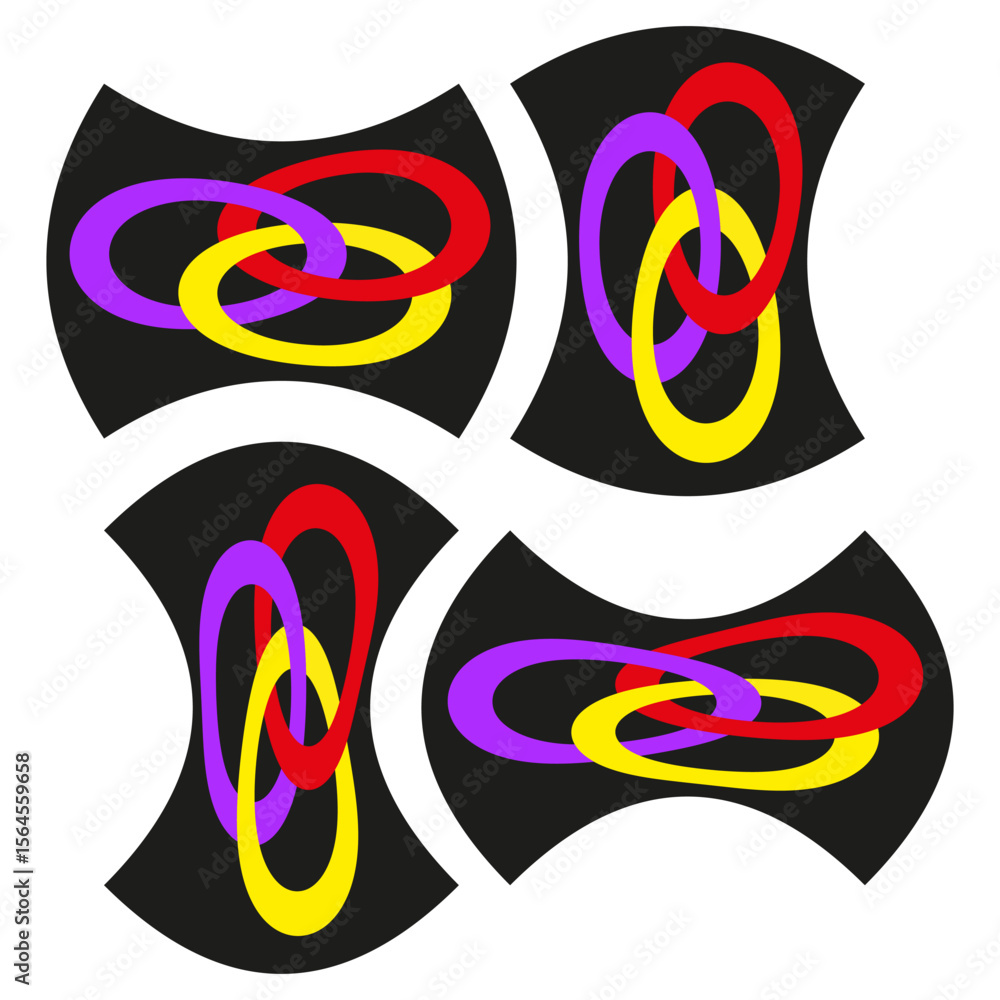 Poster abstract shape set. intertwined rings collection. colorful curved forms. vector decorative objects.