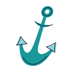 Flat cartoon vector illustration of anchor on seabed. Simplified marine design for kids, underwater themes, ocean life, educational materials, childrens decor, isolated colored clipart