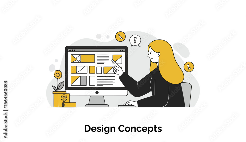 Aufkleber a young woman in a black blazer, reviewing design concepts on a computer screen in an office setting