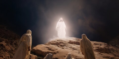 Transfiguration of Jesus Christ on Mount Tabor before the apostles. Gospel event
