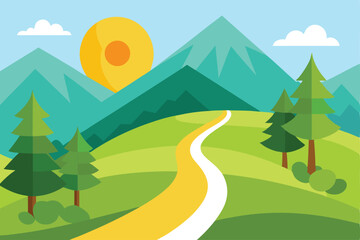 Obraz premium Serene Mountain Road A Picturesque Landscape Illustration