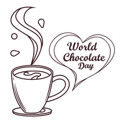 Steaming Hot Chocolate Cup Minimalist Outline Illustration World Chocolate Day Heart Design